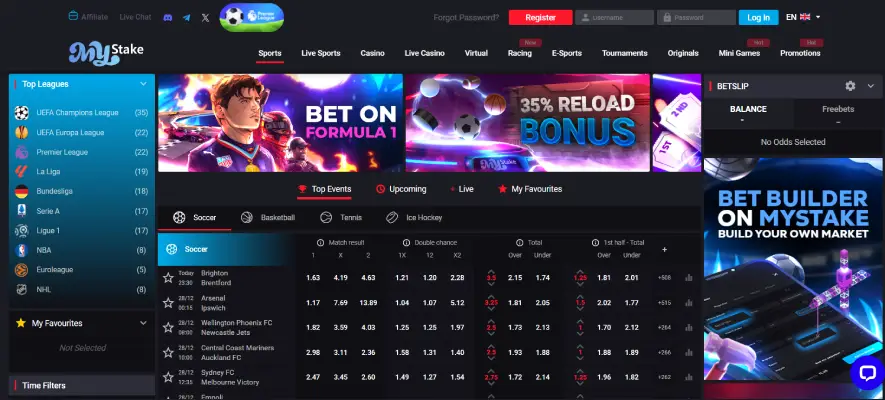 Sports Betting page of Mystake